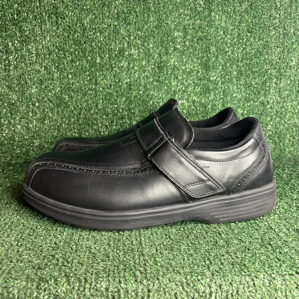 Orthofeet Hook Loop Orthopedic Leather Walking Shoes Black Mens 13 4E Extra Wide